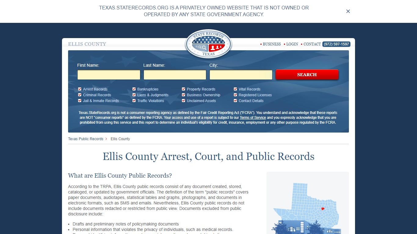 Ellis County Arrest, Court, and Public Records